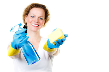 kind housewife with cleansers