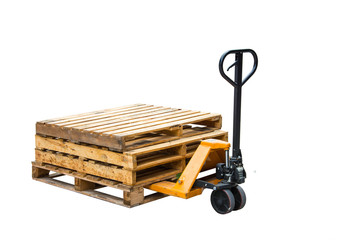 Hand forklift with pallets isolated on white background