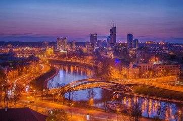 Aerial night view of Vilnius (capital city of Lithuania)