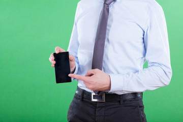 Man showing data on smartphone