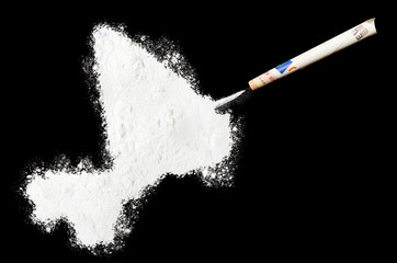 Powder drug like cocaine in the shape of Mali.(series)