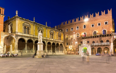 Piazza dei Signori with statue of Dante in Verona. Italy