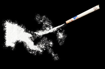 Powder drug like cocaine in the shape of Papua New Guinea.(serie