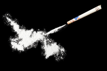 Powder drug like cocaine in the shape of Newfoundland.(series)