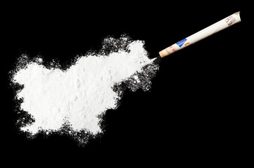 Powder drug like cocaine in the shape of Slovenia.(series)