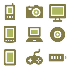 Electronics web icons, olive mix set