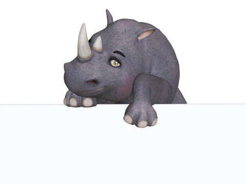 3d Cartoon Rhino With A Blank Board