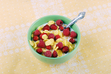 flakes with fresh strawberries and raspberries