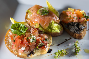 Three italian bruschetta