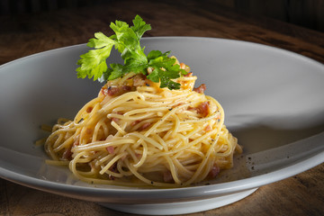 Plate spaghetti carbonara