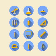 Flat icons for school supplies