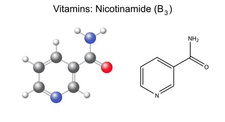 Chemical formula and model of niacinamide - b3 vitamin