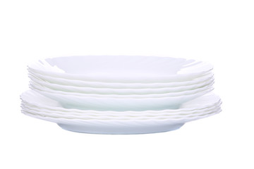 Stack of white plates.