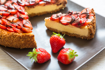 New York Cheesecake with Chocolate and Strawberries