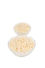 Cottage cheese in glass bowl.
