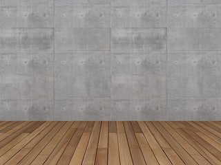 concrete wall with wood floor,3d 