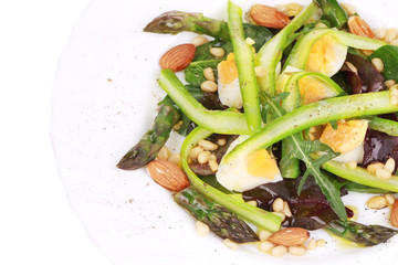 Close up of salad with asparagus.