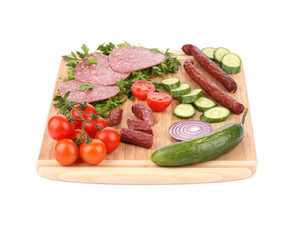Salami and vegetables.