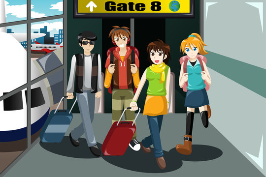 Group of young people  traveling together