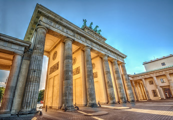 Fototapeta na wymiar Brandenburg Gate (1788) at sunset, Berlin, Germany. Hdr image