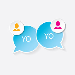 vector blue paper speech bubble on grey background