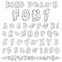 Font, Hand drawn illustration.