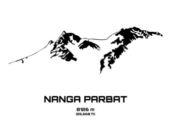Outline vector illustration of Mt. Nanga Parbat