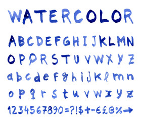 Font Watercolor technique. Vector illustration.