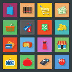 Market flat icons set