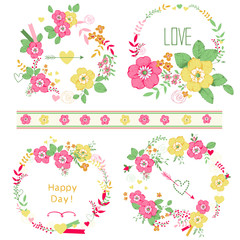 Set of cute floral bouquets, card template.