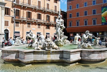 Sculptures in Rome city Navona place on May 29, 2014