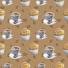 watercolor coffe and desert pattern
