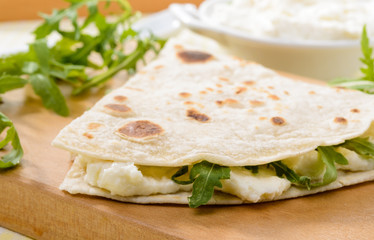 Piadina romagnola, close-up, fuoco selettivo