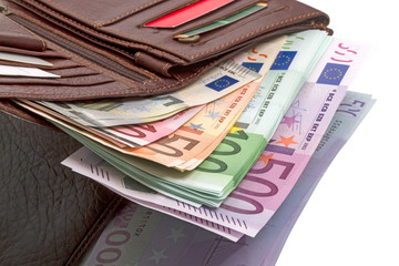 Purse with euro banknotes