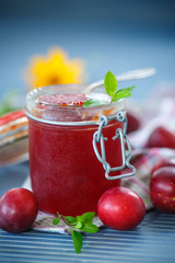 cherry plum jam with a bank