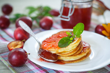 pancakes with plum jam