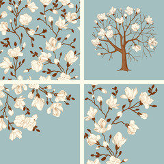 Set. Blooming magnolia. © OlgaKorneeva