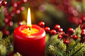 Advent wreath over red background