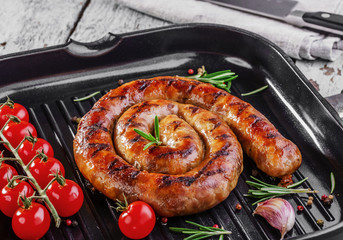 homemade sausage grilled with spices - obrazy, fototapety, plakaty