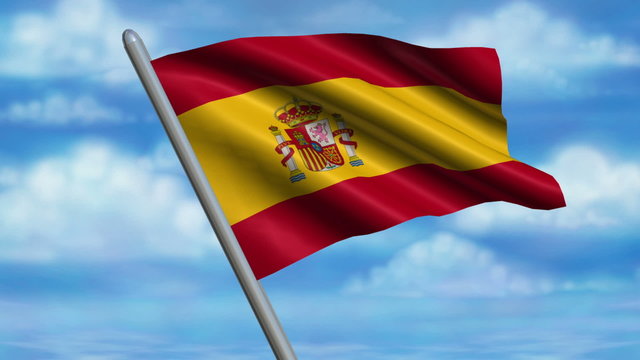 Looping Spanish Flag animation with sky background