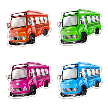Bus icon set. Color car collection.
