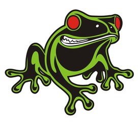 frog green red eye