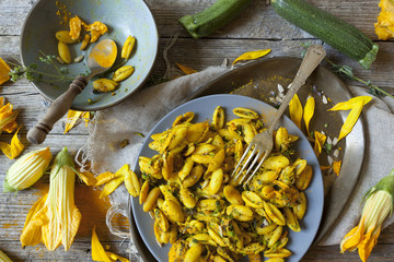 yellow summer flowers pasta with seeds and petals flowers