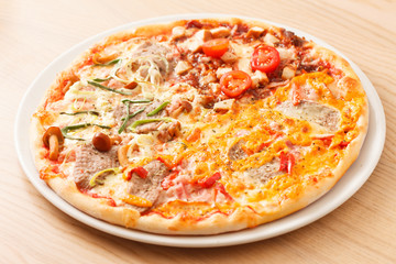 pizza on wood background