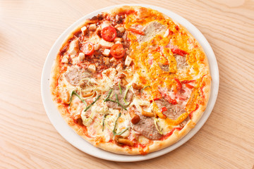 pizza on wood background