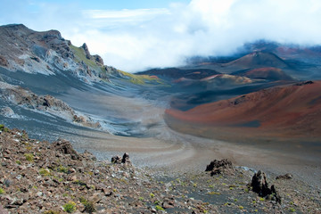 Haleakala crater with trails in Haleakala National Park on Maui