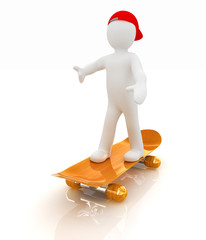 3d white person with a skate and a cap