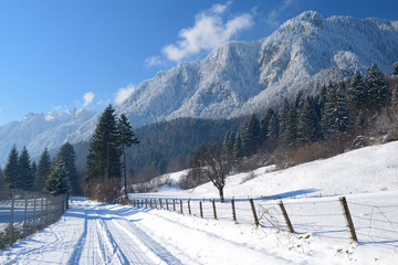 Fototapeta na wymiar Beautiful winter landscape in mountain village