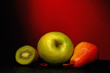 Fruits with water drops on them