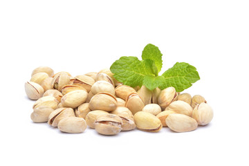 Heap of pistachios on old canvas